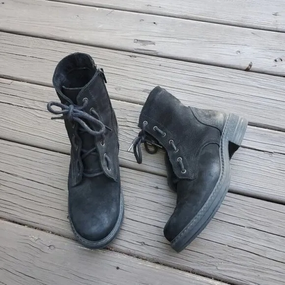 Bueno Getty Black Nubuck Suede Leather Lace-up Chunky Combat Military Moto Boots