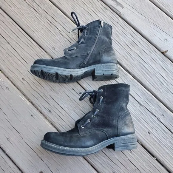 Bueno Getty Black Nubuck Suede Leather Lace-up Chunky Combat Military Moto Boots