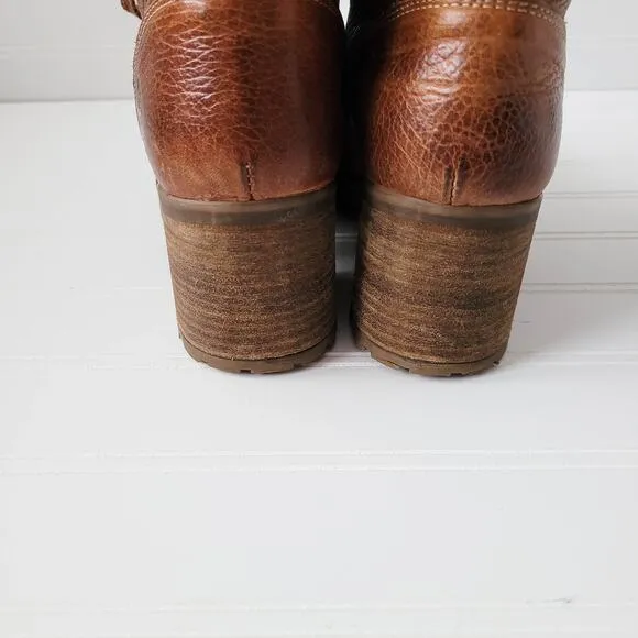 Bull Boxer Boots Size 9M Brown Leather Combat Carmen Lace Up Chunky Heel Lug