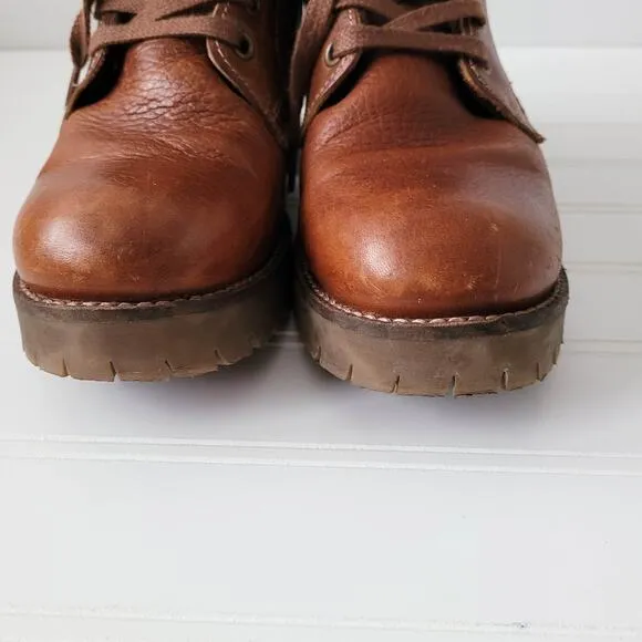 Bull Boxer Boots Size 9M Brown Leather Combat Carmen Lace Up Chunky Heel Lug
