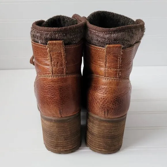 Bull Boxer Boots Size 9M Brown Leather Combat Carmen Lace Up Chunky Heel Lug