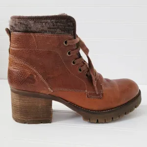 Bull Boxer Boots Size 9M Brown Leather Combat Carmen Lace Up Chunky Heel Lug