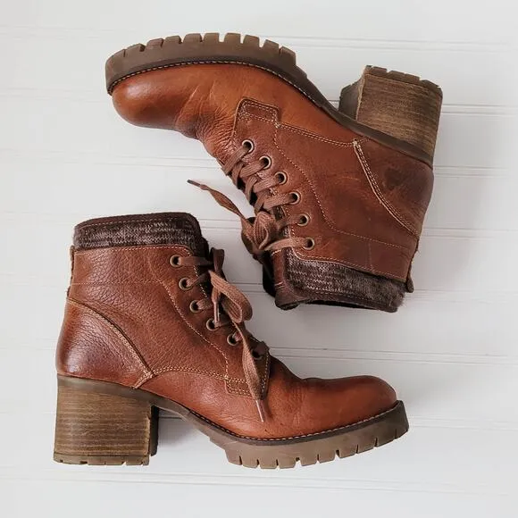 Bull Boxer Boots Size 9M Brown Leather Combat Carmen Lace Up Chunky Heel Lug