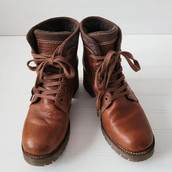 Bull Boxer Boots Size 9M Brown Leather Combat Carmen Lace Up Chunky Heel Lug