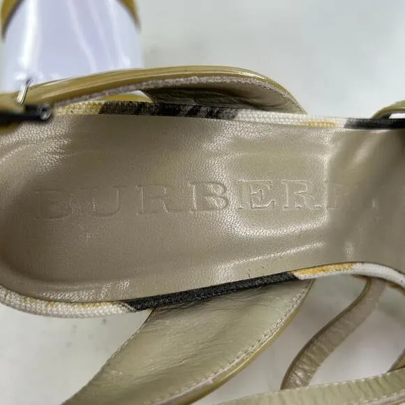 Burberry Nova Check Wedge Espadrilles US 8.5 Women's Beige Open Toe Ankle Wrap