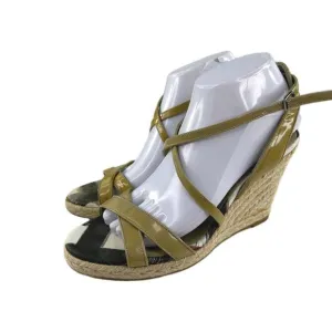Burberry Nova Check Wedge Espadrilles US 8.5 Women's Beige Open Toe Ankle Wrap