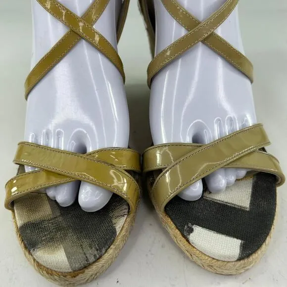 Burberry Nova Check Wedge Espadrilles US 8.5 Women's Beige Open Toe Ankle Wrap