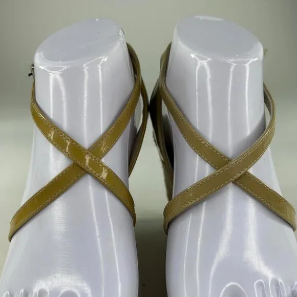 Burberry Nova Check Wedge Espadrilles US 8.5 Women's Beige Open Toe Ankle Wrap