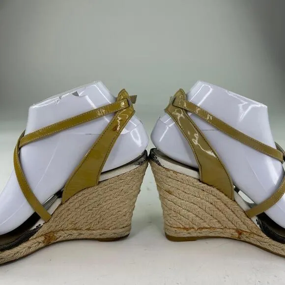 Burberry Nova Check Wedge Espadrilles US 8.5 Women's Beige Open Toe Ankle Wrap