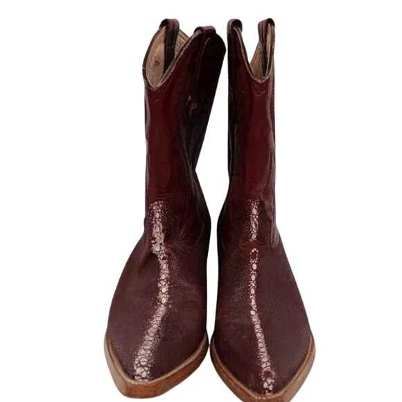 Burgundy Red Mid-Calf Cowboy Boots Women's Size 7 Vintage