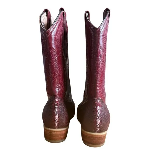 Burgundy Red Mid-Calf Cowboy Boots Women's Size 7 Vintage