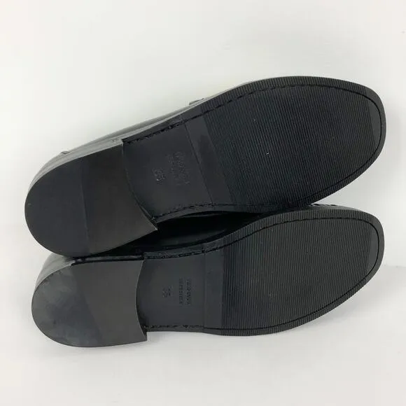 Buscemi Womens Town Loafers EU 35 US 5 Black Block Heels Flats Gold Accent NWOB