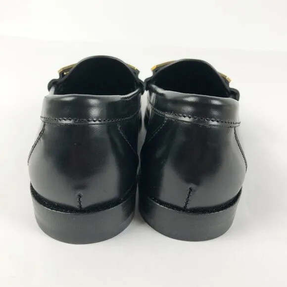 Buscemi Womens Town Loafers EU 35 US 5 Black Block Heels Flats Gold Accent NWOB