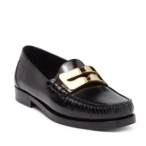 Buscemi Womens Town Loafers EU 35 US 5 Black Block Heels Flats Gold Accent NWOB