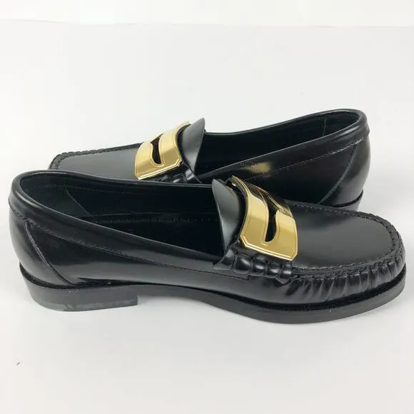 Buscemi Womens Town Loafers EU 35 US 5 Black Block Heels Flats Gold Accent NWOB