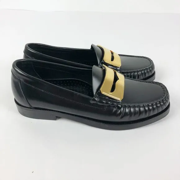 Buscemi Womens Town Loafers EU 35 US 5 Black Block Heels Flats Gold Accent NWOB