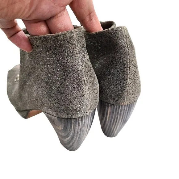 Calleen Cordero Grey Silver Suede Studded Peep Toe Platform Ankle Booties
