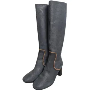 Camper Gray Black Orange Leather Streamline Stripe Block Heeled Boots 37 EU 7US