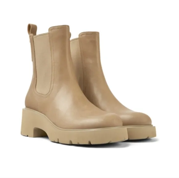Camper Milah beige Chelsea leather boots size 38