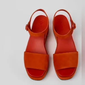 Camper Misia Platform Sandal Nubuck Suede Medium Red Orange EU 40 US10