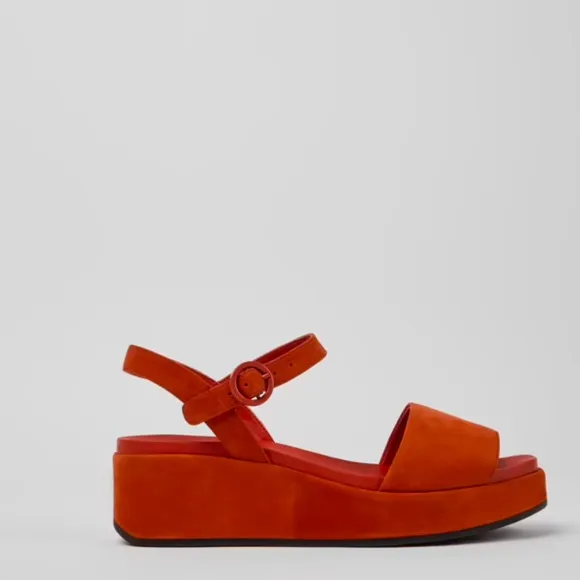 Camper Misia Platform Sandal Nubuck Suede Medium Red Orange EU 40 US10