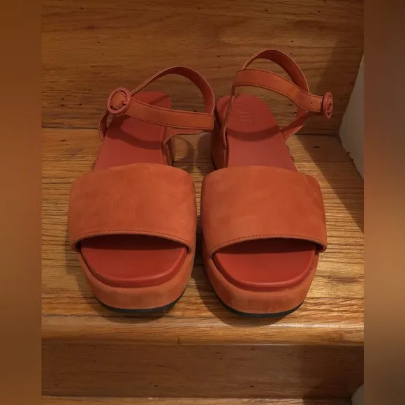 Camper Misia Platform Sandal Nubuck Suede Medium Red Orange EU 40 US10