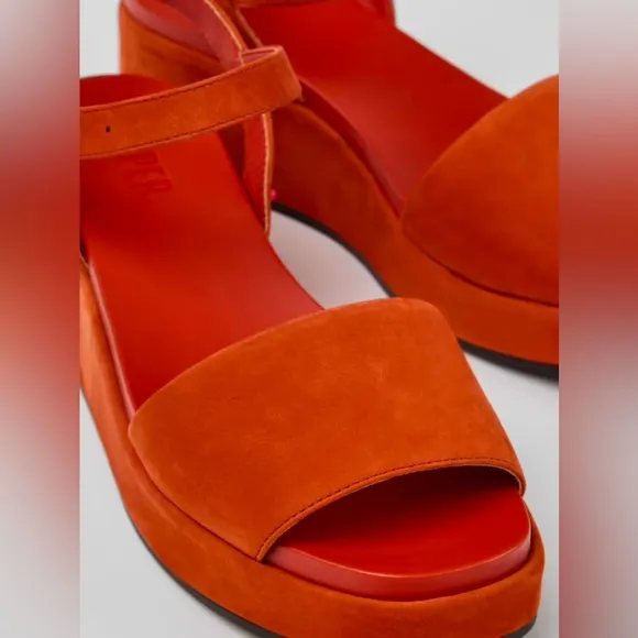 Camper Misia Platform Sandal Nubuck Suede Medium Red Orange EU 40 US10