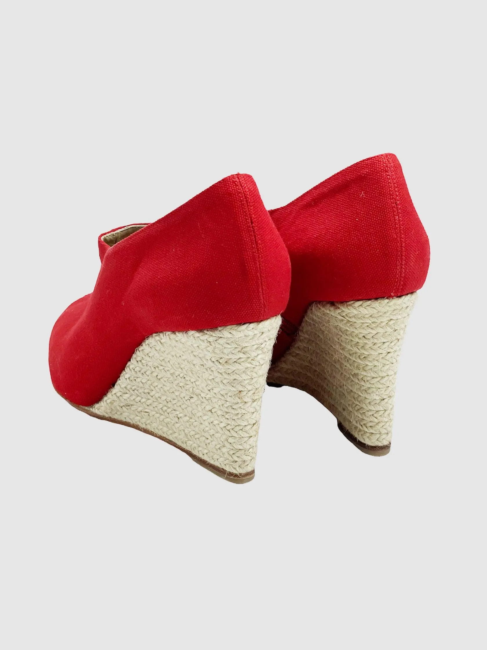 Canvas Peep Toe Wedges - Size 39