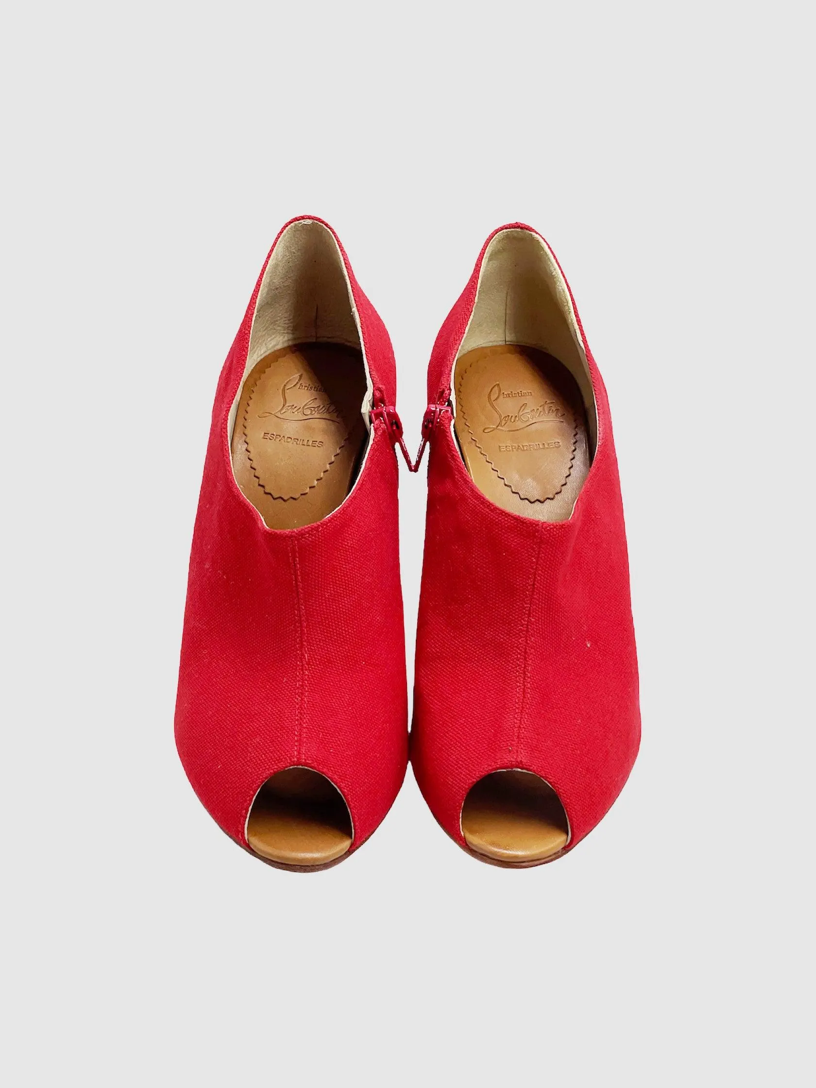 Canvas Peep Toe Wedges - Size 39
