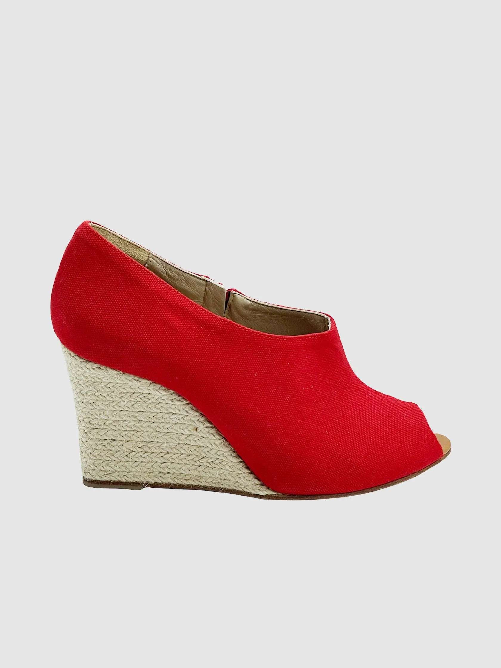 Canvas Peep Toe Wedges - Size 39