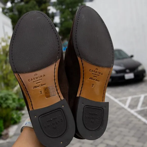 Carmina Unlined Penny Loafers 80546 UETAM EE in Brown Suede