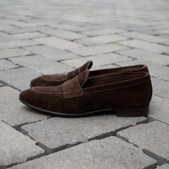Carmina Unlined Penny Loafers 80546 UETAM EE in Brown Suede