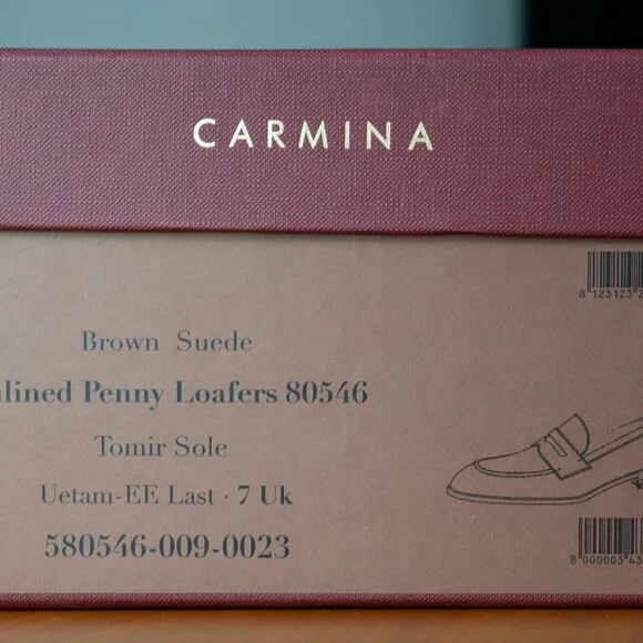 Carmina Unlined Penny Loafers 80546 UETAM EE in Brown Suede