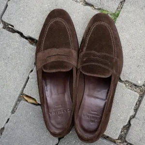 Carmina Unlined Penny Loafers 80546 UETAM EE in Brown Suede