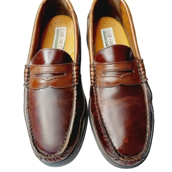 Cary Country Men's Rugged Penny Loafers Brown Burgundy Leather Loafer Size 10 W