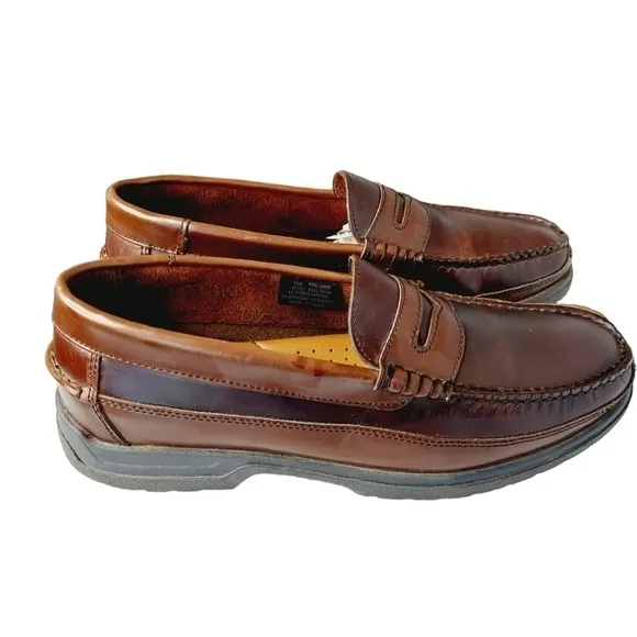 Cary Country Men's Rugged Penny Loafers Brown Burgundy Leather Loafer Size 10 W