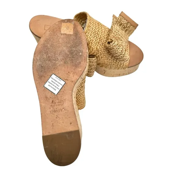 Casadei Raffia Knit Beige Platform Sandal Bow Detail Cork Wedge Italian Mules