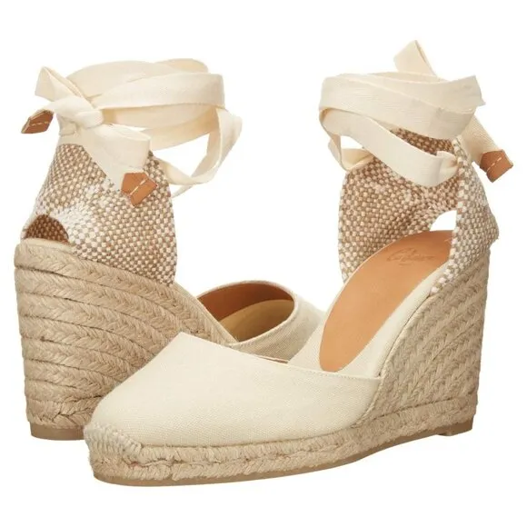 CASTAÑER Carina 80 Canvas Wedge Espadrilles in Ecru Size US 10 EU 41