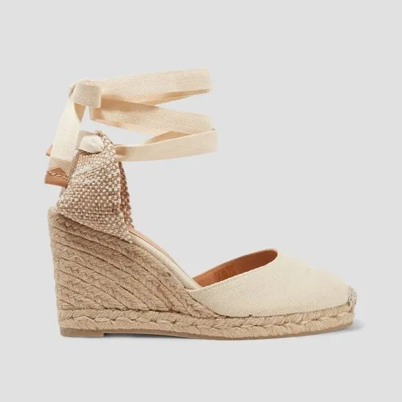 CASTAÑER Carina 80 Canvas Wedge Espadrilles in Ecru Size US 10 EU 41