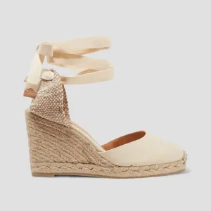 CASTAÑER Carina 80 Canvas Wedge Espadrilles in Ecru Size US 10 EU 41