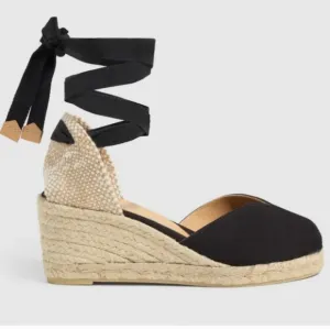Castaner Black Lace Up Carina Espadrilles Wedges Size 38
