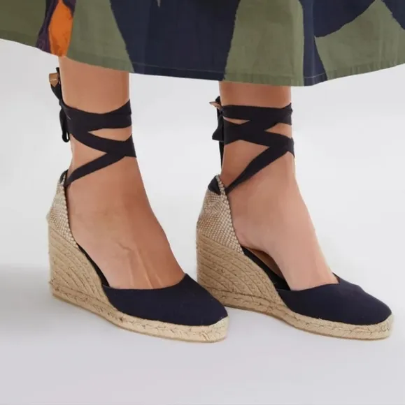 Castaner Black Lace Up Carina Espadrilles Wedges Size 38