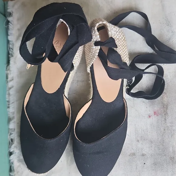 Castaner Black Lace Up Carina Espadrilles Wedges Size 38