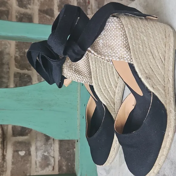 Castaner Black Lace Up Carina Espadrilles Wedges Size 38