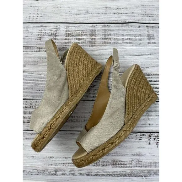 Castaner Womens Sling‎ Back Open Toe Espadrille Wedge Sandals Gold Size 39 8