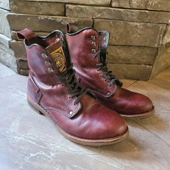 Caterpillar Mens Boots 7.5 M Orson Burgun Leather P716725 Mid Calf Lace Up Work