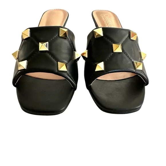 Catherine Malandrino Quilted Studded Sandals Black Leather Valentino Style Mules