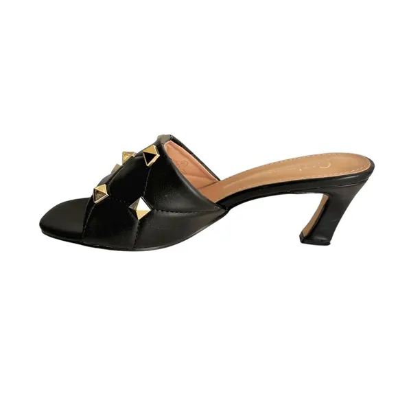 Catherine Malandrino Quilted Studded Sandals Black Leather Valentino Style Mules