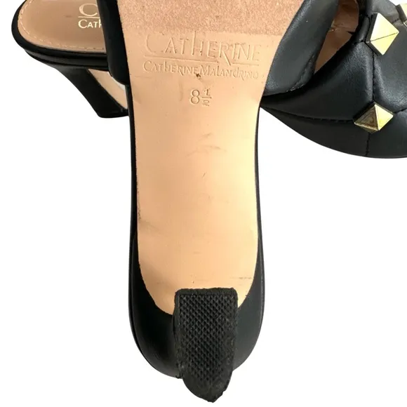Catherine Malandrino Quilted Studded Sandals Black Leather Valentino Style Mules