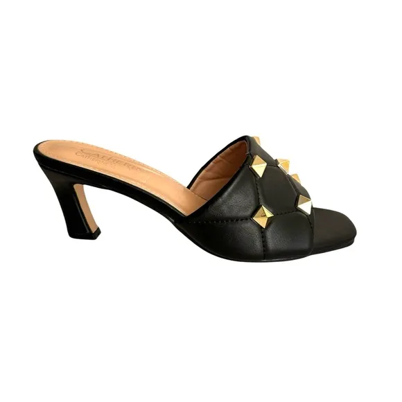 Catherine Malandrino Quilted Studded Sandals Black Leather Valentino Style Mules